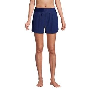 Lands' End Women's 5" Elastic Waist Swim Shorts Sz 18 Blue Pockets Quick Dry New